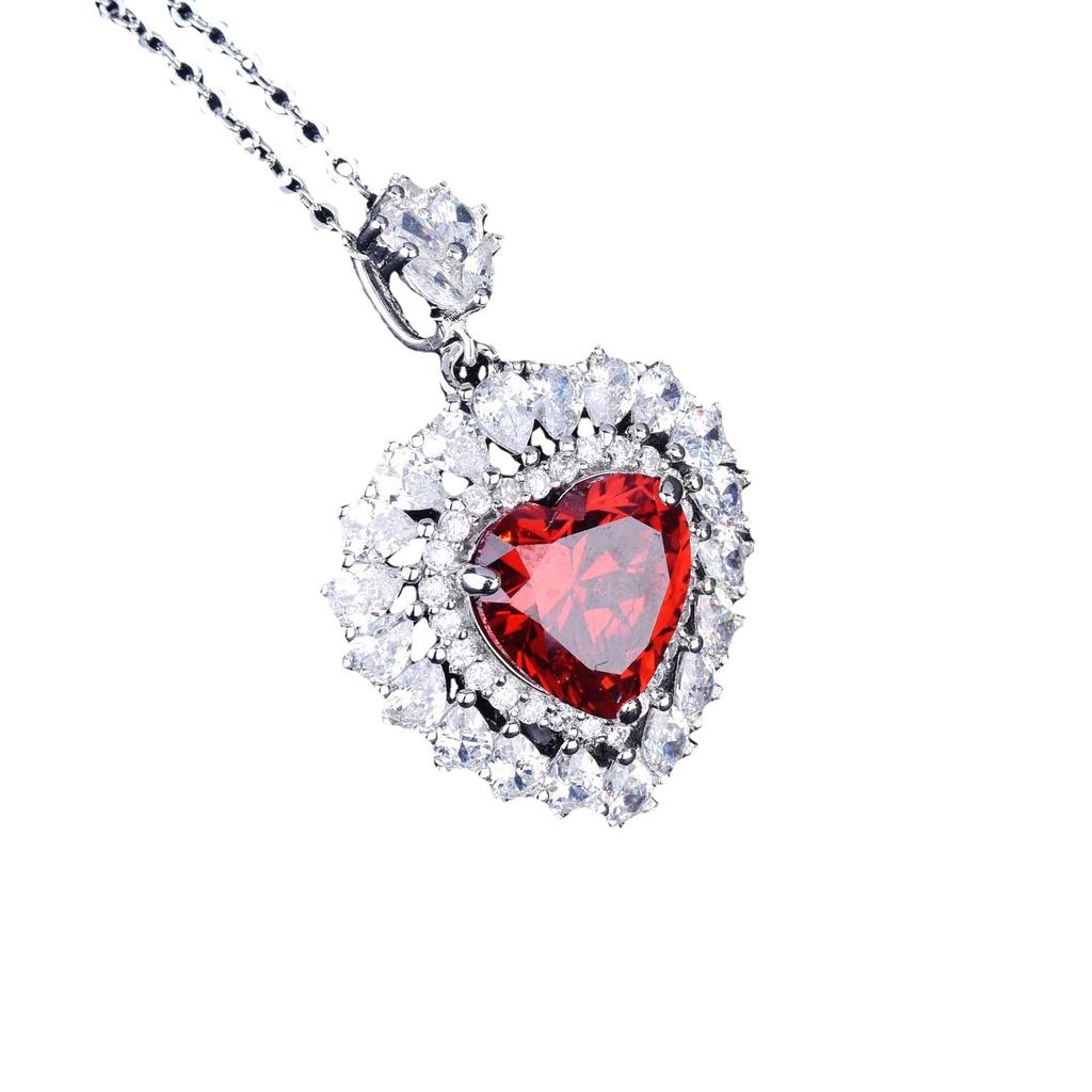 Imitation Natural Pomegranate Red Necklace, Princess Diana Love-Shaped Micro-Inlaid Ring Stud Earrings Pendant Set