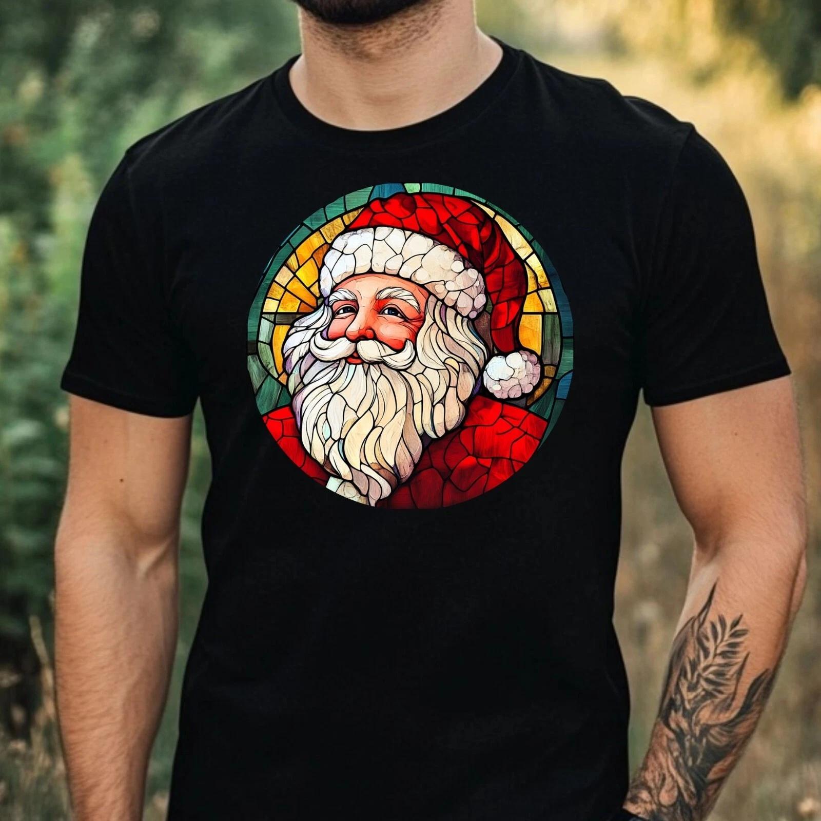 T-Shirt Herren Weihnachtsmann Buntglas Motiv Baumwolle Größe XS bis 5XL XXXXL