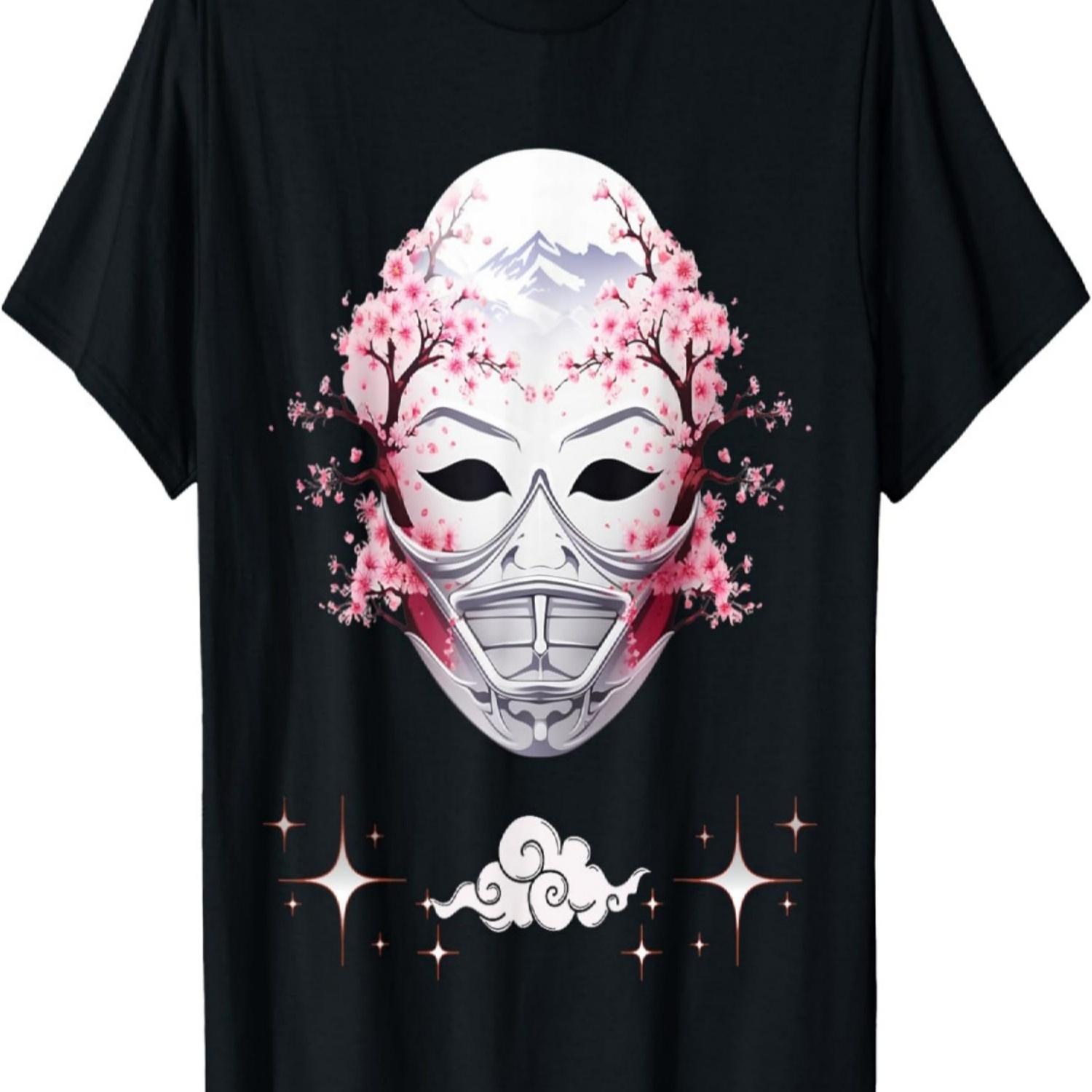 Samurai Mask  Anime Kawaii Blossom Cherry Flower T-Shirt(2) S чёрный