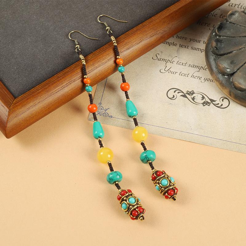 

Nepalese handmade long earrings retro woven Tibetan fringed earrings female exotic style simple earrings