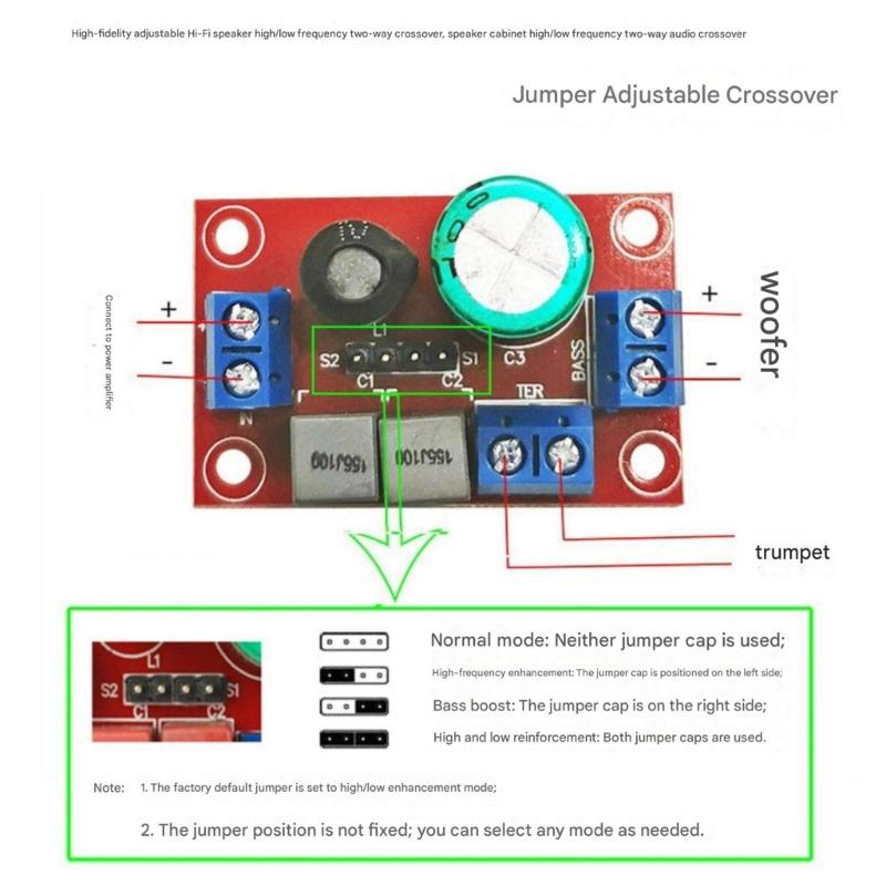 2Way Crossover Frequency Divider for HIFI Speakers Precise Bass Treble Adjustment to Enhances Audios Performances
