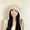 Pearl tassel three-dimensional flower knitted wool hat women's spring and summer hand-woven ethnic style pullover hat Baotou hat