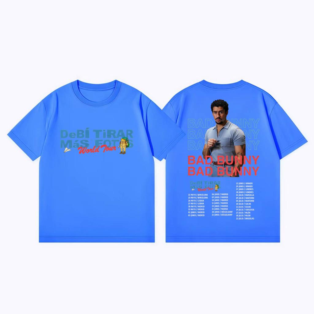 Bad Bunny Debi Tirar Mas Fotos World Tour 2026 T Shirt Fashion Hip Hop Short Sleeve T-shirt Unisex Casual Loose Cotton T-shirts