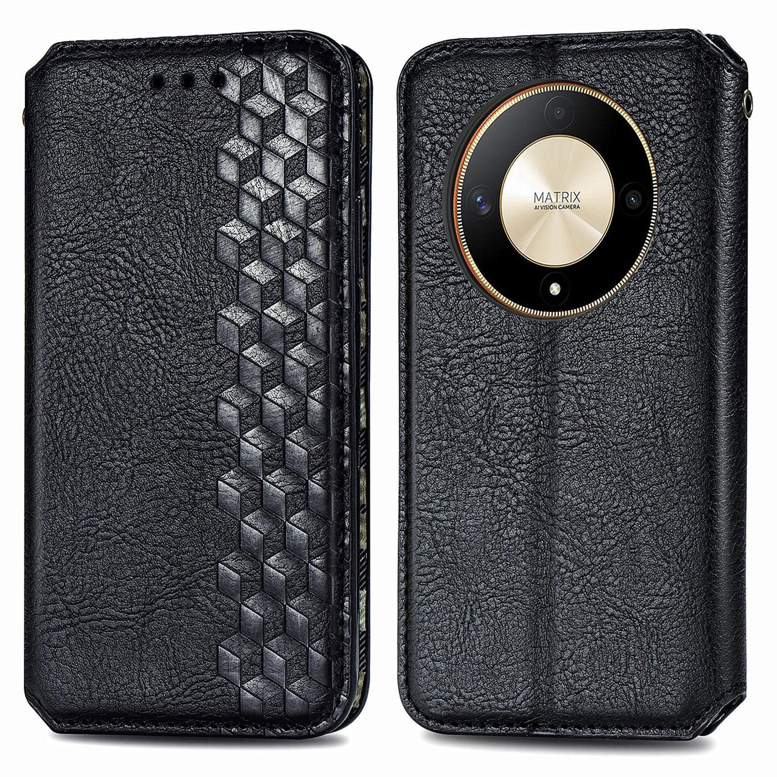 

Для Honor X9b 5G/Magic6 Lite 5G/X50 5G Чехол из искусственной кожи с ромбовидным тиснением, кошелек-подставка, чехол для телефона Black