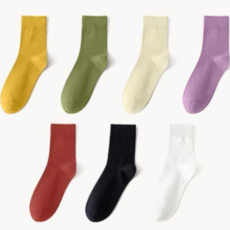 Women s 7-color soft daily plain socks A25383_Khaki
