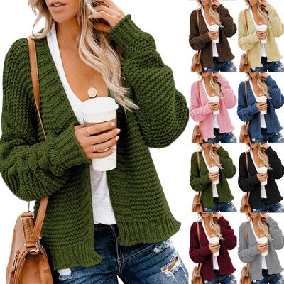 Women's Autumn and Winter Mid-length Solid Color Long-sleeved Casual Loose Cardigan Sweater