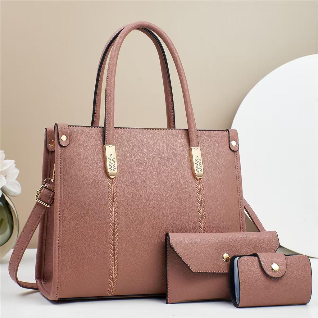 2026 New Women's Solid Color Three-piece Fashion Atmospheric Shoulder Bag Large Capacity Crossbody Women's Bag Straight Hair