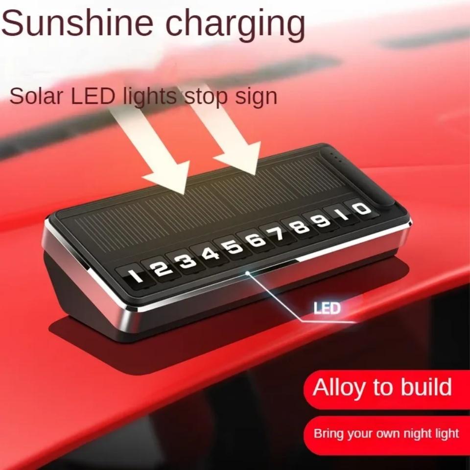 Solar Car Phone Number Plate Led Lighting Temporary Parking Card Hidden Plates Car Park Stop Multiple Number Parking Gadgets