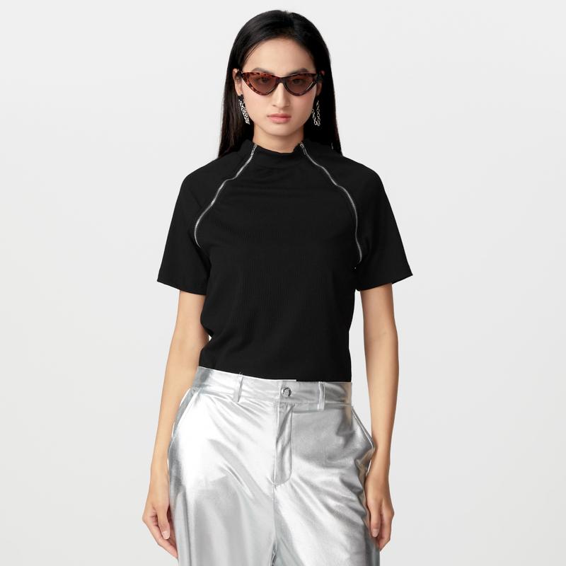 

Унисекс Женские Мужские Футболки с Коротким Рукавом Однотонные С Боковой Молнией Облегающие Парные Топы M