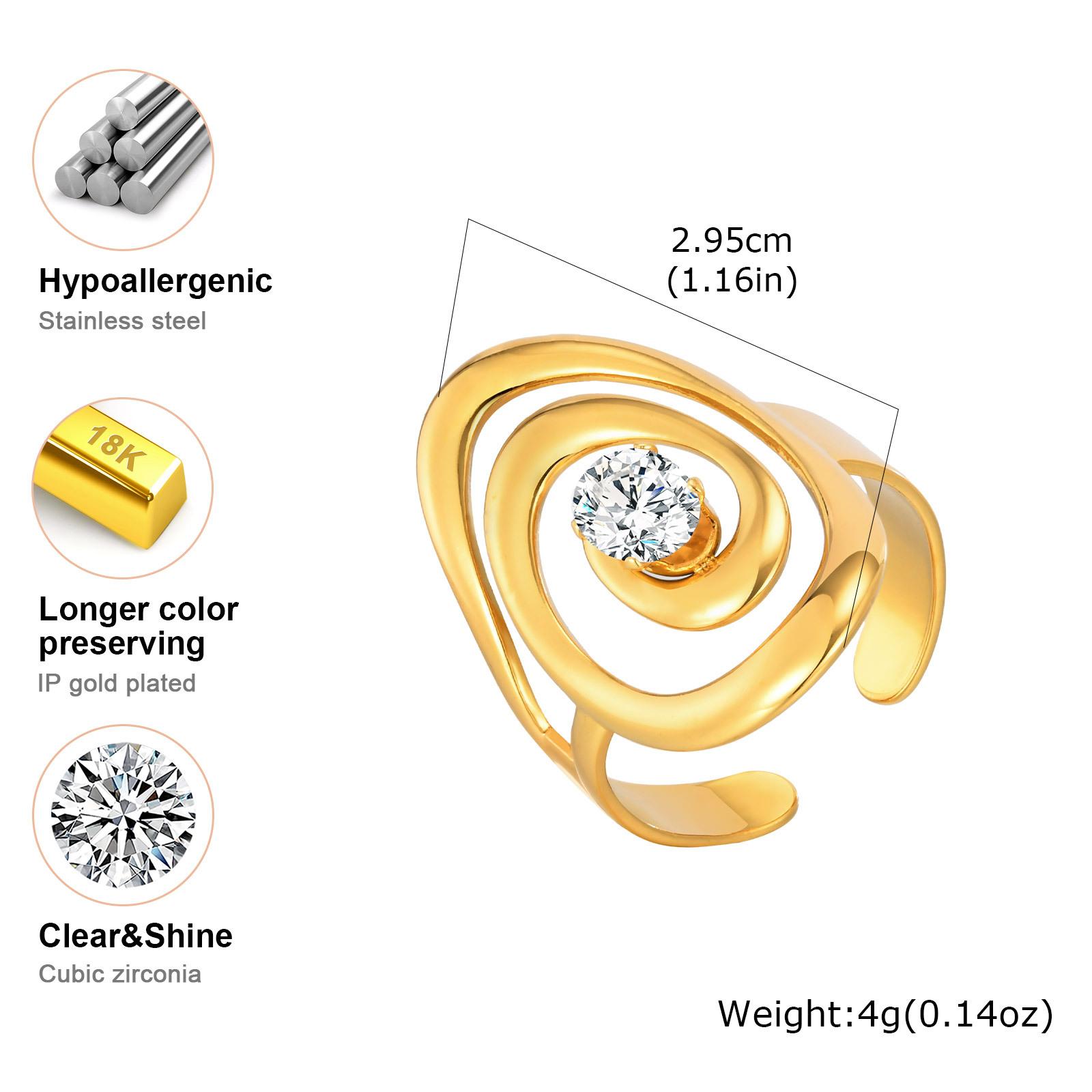 

Stainless Steel Waterproof Cubic Zirconia Ring Adjustable, Open Wedding Band CZ Statement Eternity Rings For Women
