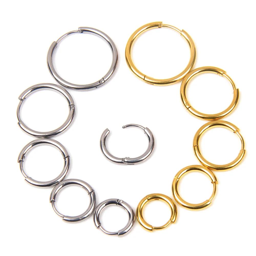 10 Stück 316L Edelstahl Creolen Ohrringe Damen Herren Punk Hiphop Kreisförmige Ohrstecker Ring Schmuck Goldfarbe Zubehör Großhandel