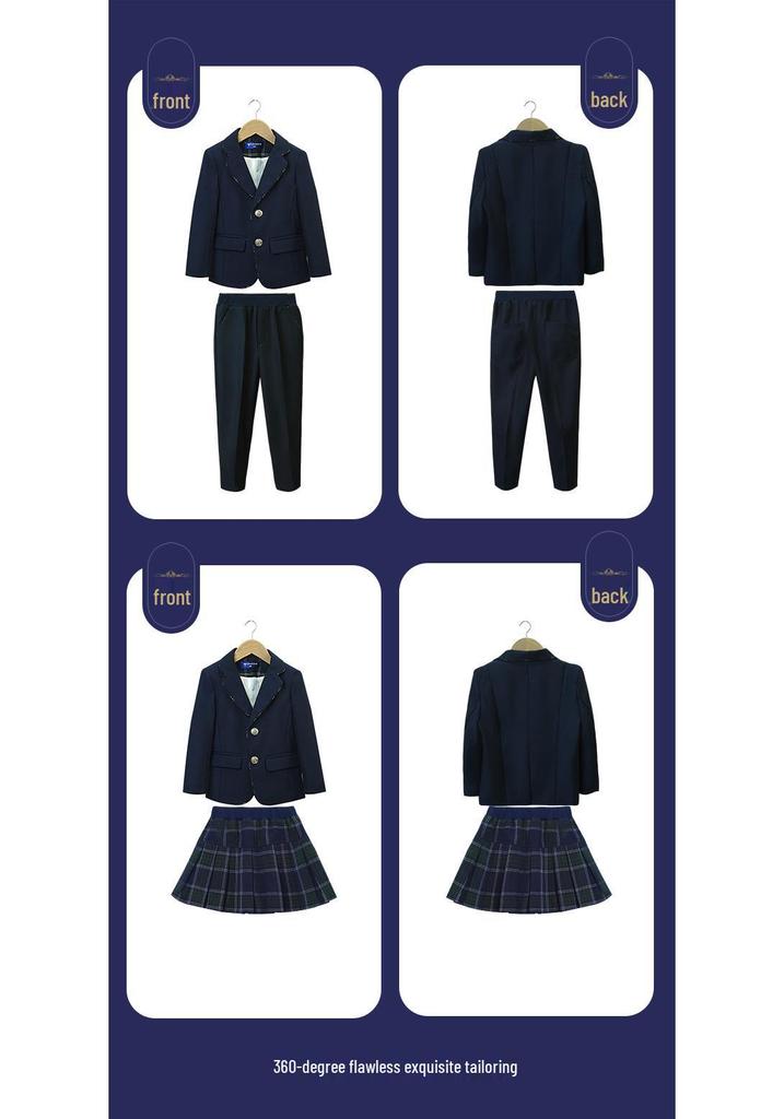 British Style Winter Uniform for Primary and Kindergarten – Children's Velvet Suit Set with Jacket