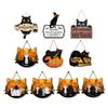 Yousheng Halloween Hanging Door Sign, Cute Cat Hanging Sign, Wooden Front Door Hanger with Hemp Rope for Porch Wall Indoor Home