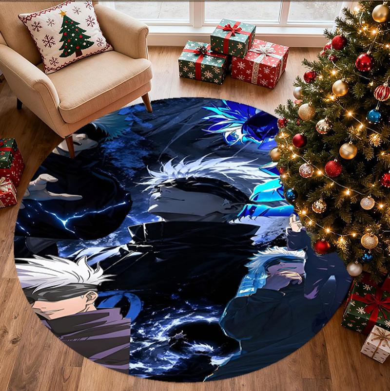 Jujutsu Kaisen Pattern Round Rug, Indoor/Outdoor Mat, for Picnic, Gameroom, Bedroom, Office, Living Room, Home Decor Carpet, Birthday Gift