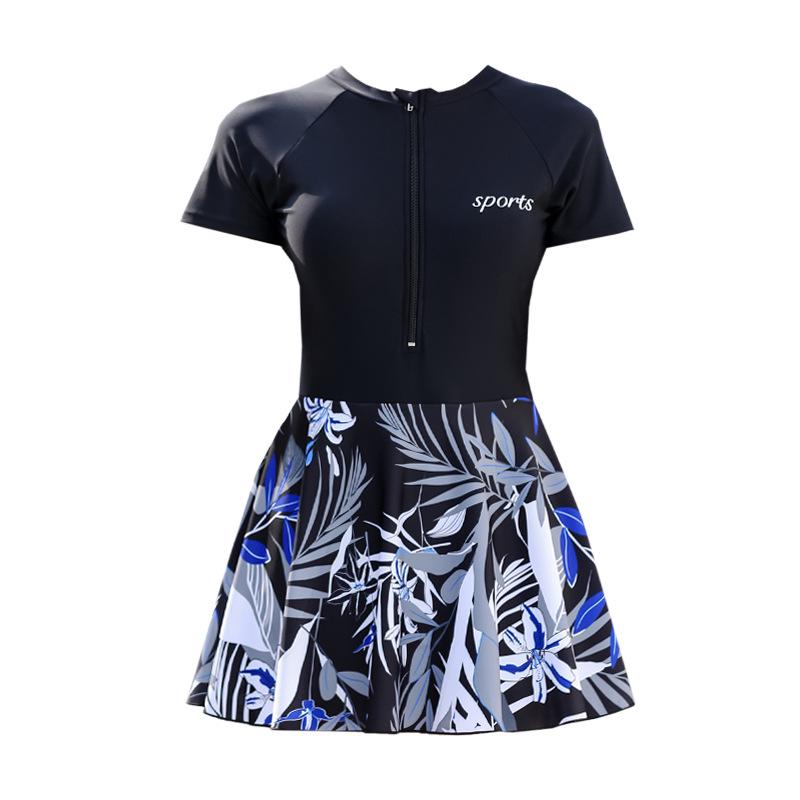 2026 Women's Long Sleeve One-Piece Swimsuit: Sun Protection, Solid Color, Patchwork, Zipper, Customizable, Conservative Style