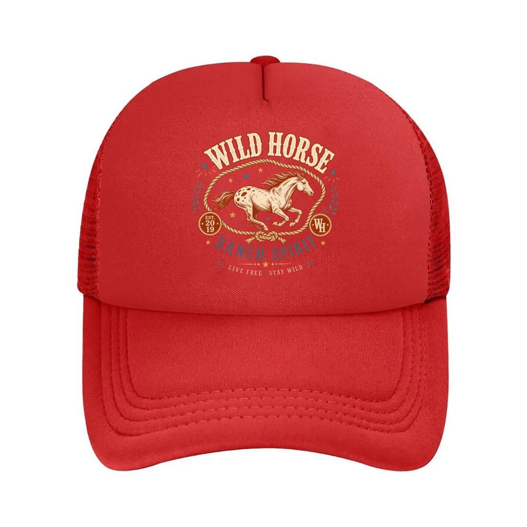Rustic Running Horse Emblem Design Mesh Baseball Cap Polyester Forward Observations Hat Adjustable Golf Hat Summer