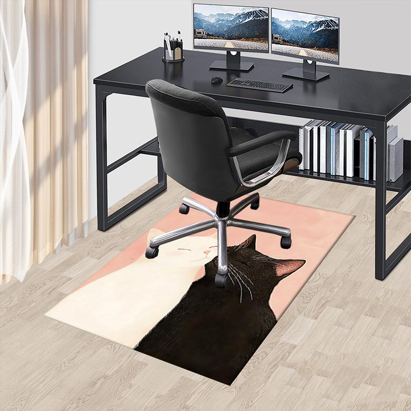 Cute Black and White Kitten Theme Chair Mat: Office Carpet Oversized Rug for Home Decor, Sofa Cover, Gift Idea, Suitable for Bedroom, Living Room
