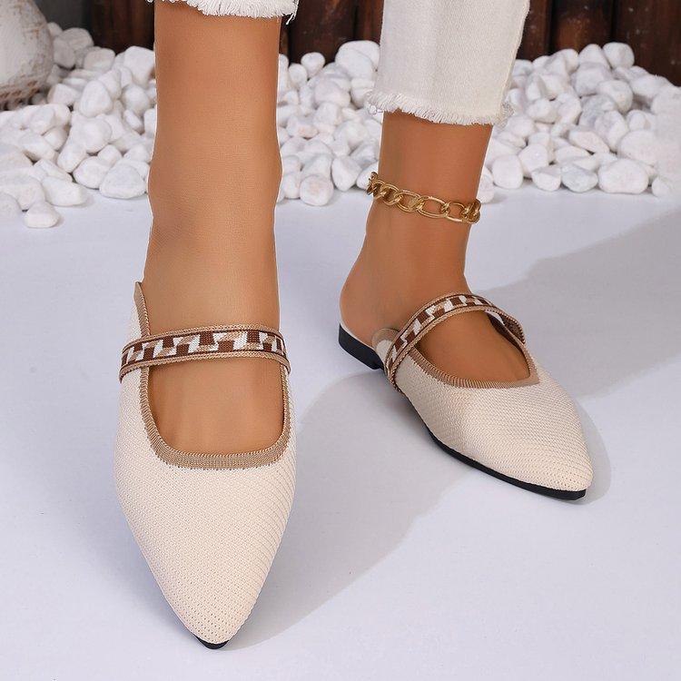 Poloviční pantofle pro ženy v létě, které nosí příliš velké boty se špičatou špičkou a tlustými podpatky Létající tkané boty Pletené sandály a pantofle 43