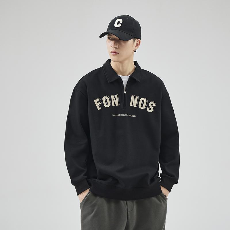 

Мужская футболка-поло с воротником-полумолнией, флисовая, утолщенная, American Trend Brand, свободная, с отворотом 4XL чёрный