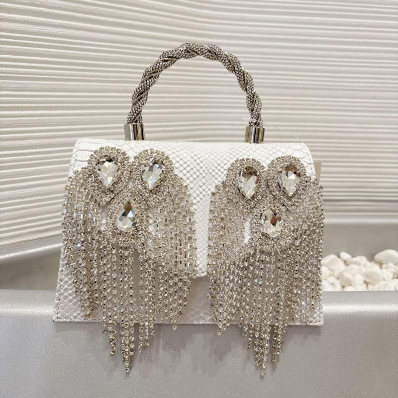 Studded Evening Clutch With Tassel Detail PU Leather Chain Shoulder Bag Women