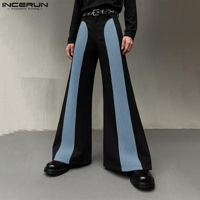 Men Zip-up Waist Texture Patchwork Casual Loose Pants Long Trousers