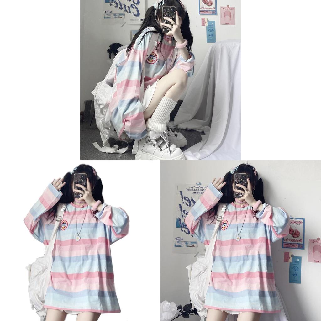 Tshirt For Women Autumn Long Sleeve Striped Knit Casual Top For Office Wear