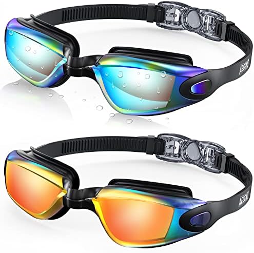 Aegend Swim Goggles 2-Pack No Leaking Anti-Fog UV Protection Mirrored Adult Men Women Wide View Outdoor