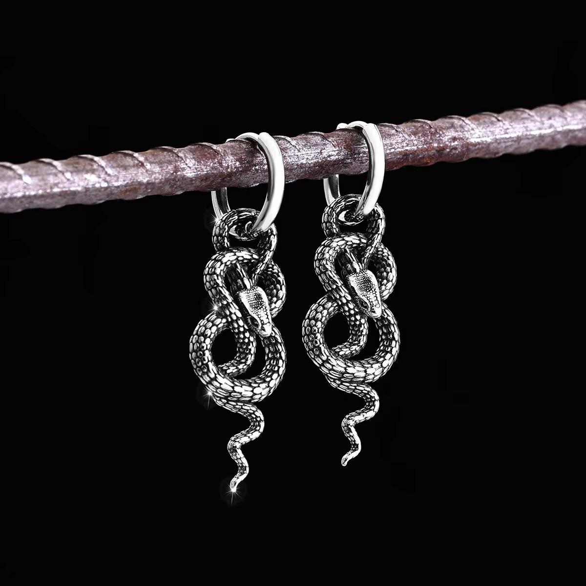 

Personality Punk Sliver Color Animal Snake Pendant Dangle Earrings Necklace Set for Men Women Gothic Halloween Party Jewelry
