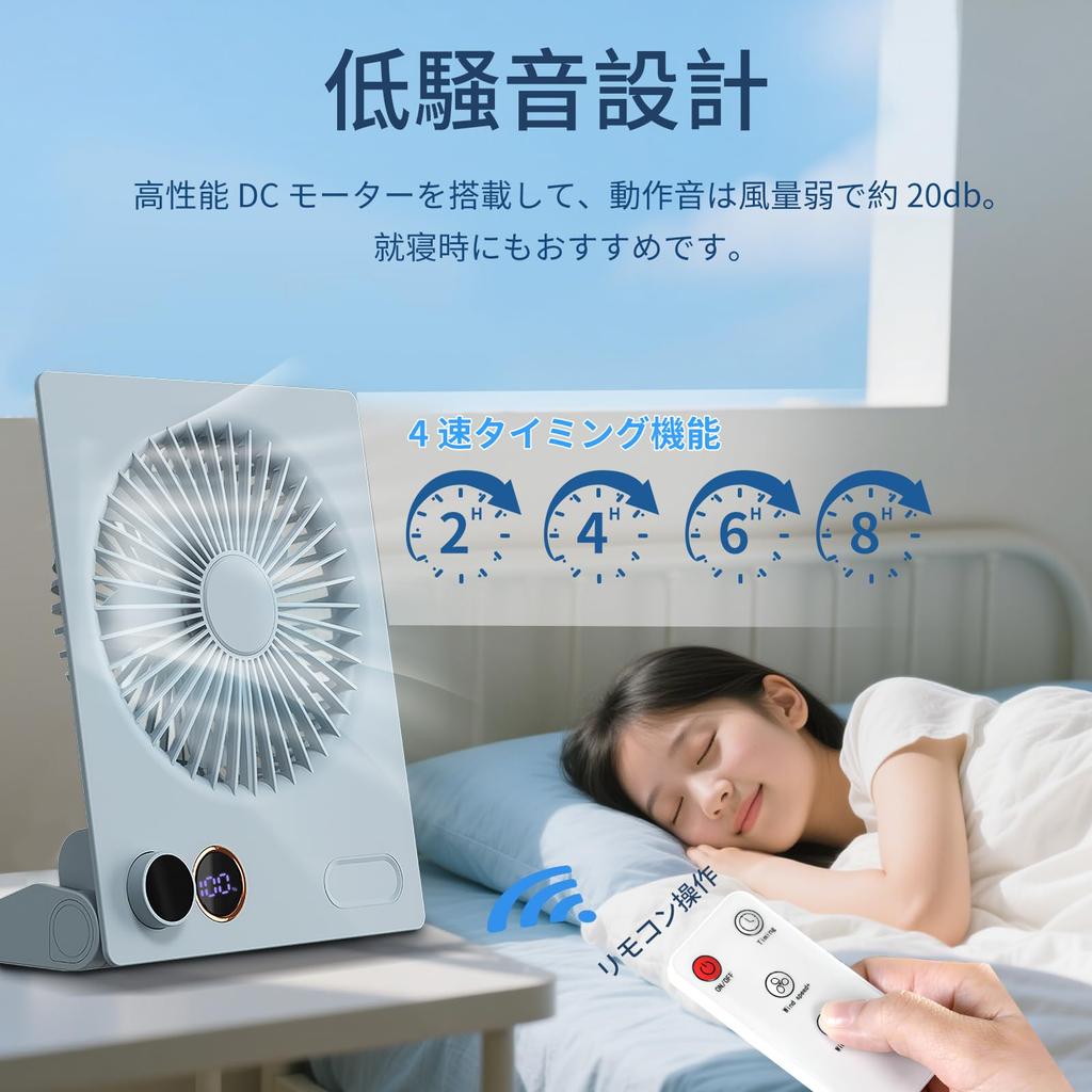 YAMOOCO Small Rechargeable Desk Fan Soft Wind 4000mAh Battery LCD Battery Level USB Fan with Stepless Airflow Mini Angle for and Outdoor Use [5-Blade