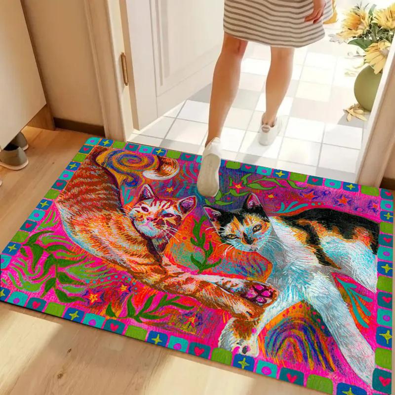 

Half Round Door Mat Cute Lying Cat Print Non-slip Washable Mat Soft Absorbent Entrance Rug for Home Bathroom Kitchen Home Decor 40cm x 60cm