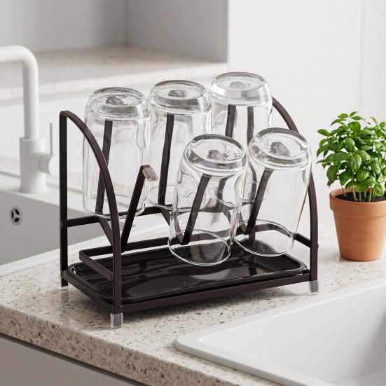 Cup Bottle Drying Rack with Removable Drip Tray Iron Storage Rack