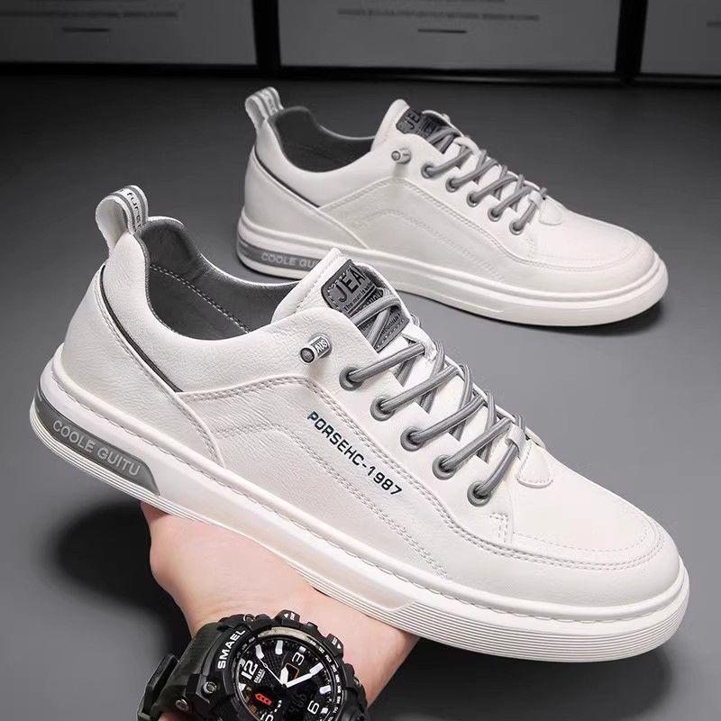 

Men s Versatile Casual Leather Sneakers - White Board Shoes for Spring, Summer & Autumn 39