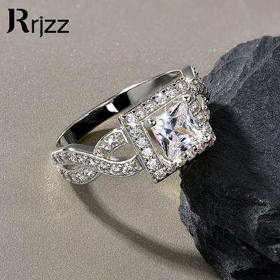 Rrjzz 1 Karat Prinzessschliff Zirkonia Simulierte Diamant Hochzeit Verlobung Antrag Ring 14K Gold Plated Quadratischer Halo Ring für Brautschmuck