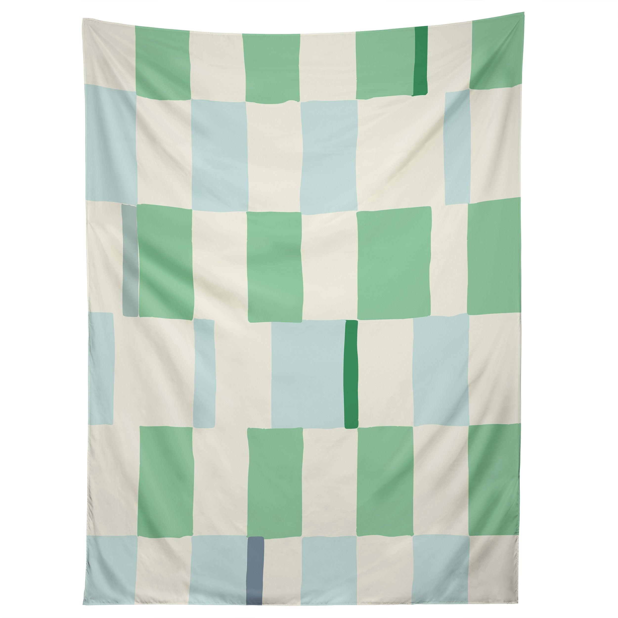 SUMMER CHECK HAND DRAWN MINT tapestry 75x100