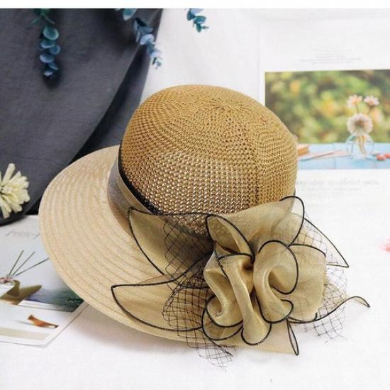 Lady Wide Brim Hat Sun Cap Folding Bucket Beach Flower Mesh Holiday Summer Hat