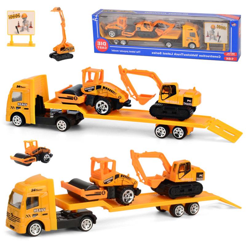 Kids Inertia Trailer Toy Set 1:64 Mini Alloy Engineering Vehicle Educational Toys Gift
