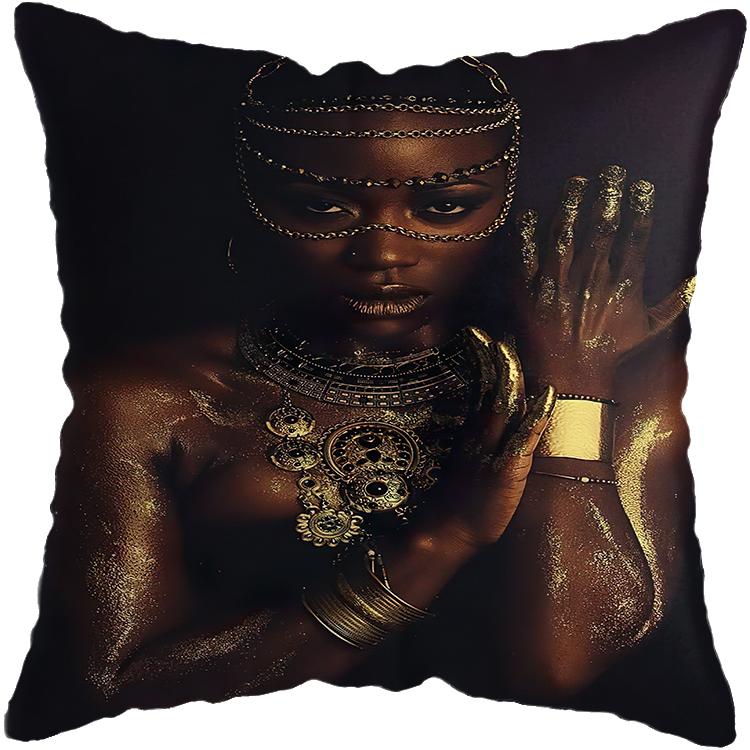 Pillowcase Bedroom Black and Gold African Woman Living Room Pillow Decoration Cushion