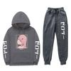 Unisex Anime-Inspired Hooded Sweatshirt Set With Fleece Lining Loose Fit Long Sleeve Top Pants Winter Casual Wear