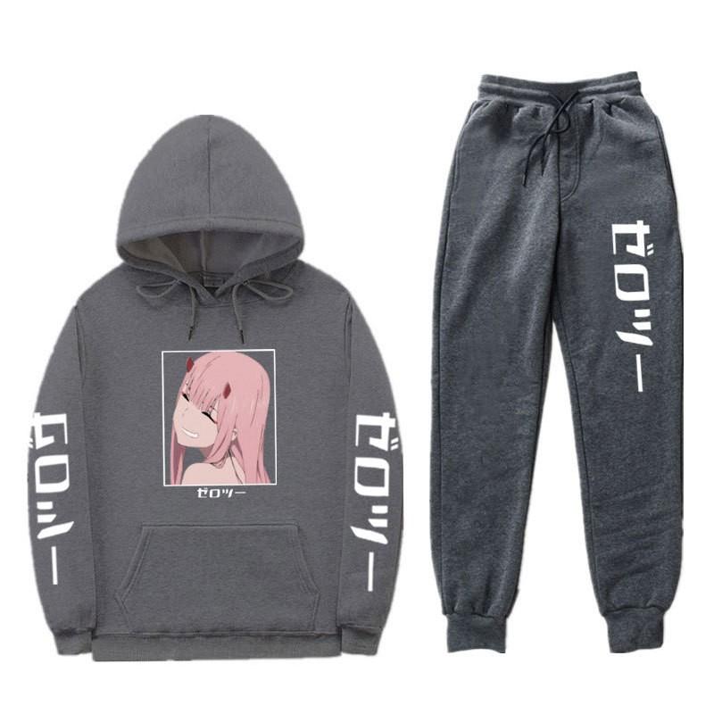 Unisex Anime-Inspired Hooded Sweatshirt Set With Fleece Lining Loose Fit Long Sleeve Top Pants Winter Casual Wear