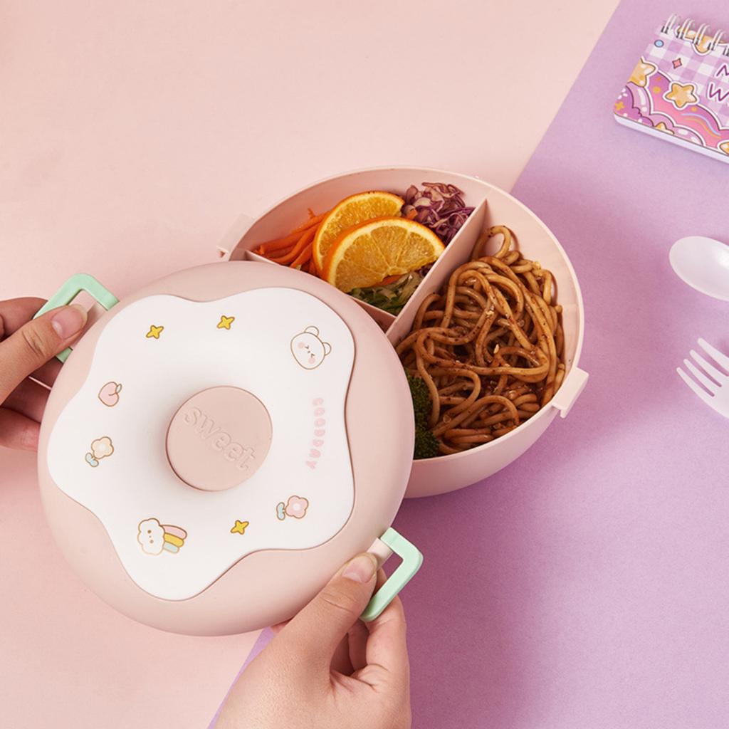 Cute Cartoon Donut 1000ml Lunch Box Microwavable Bento Container with Compartments Students Supply