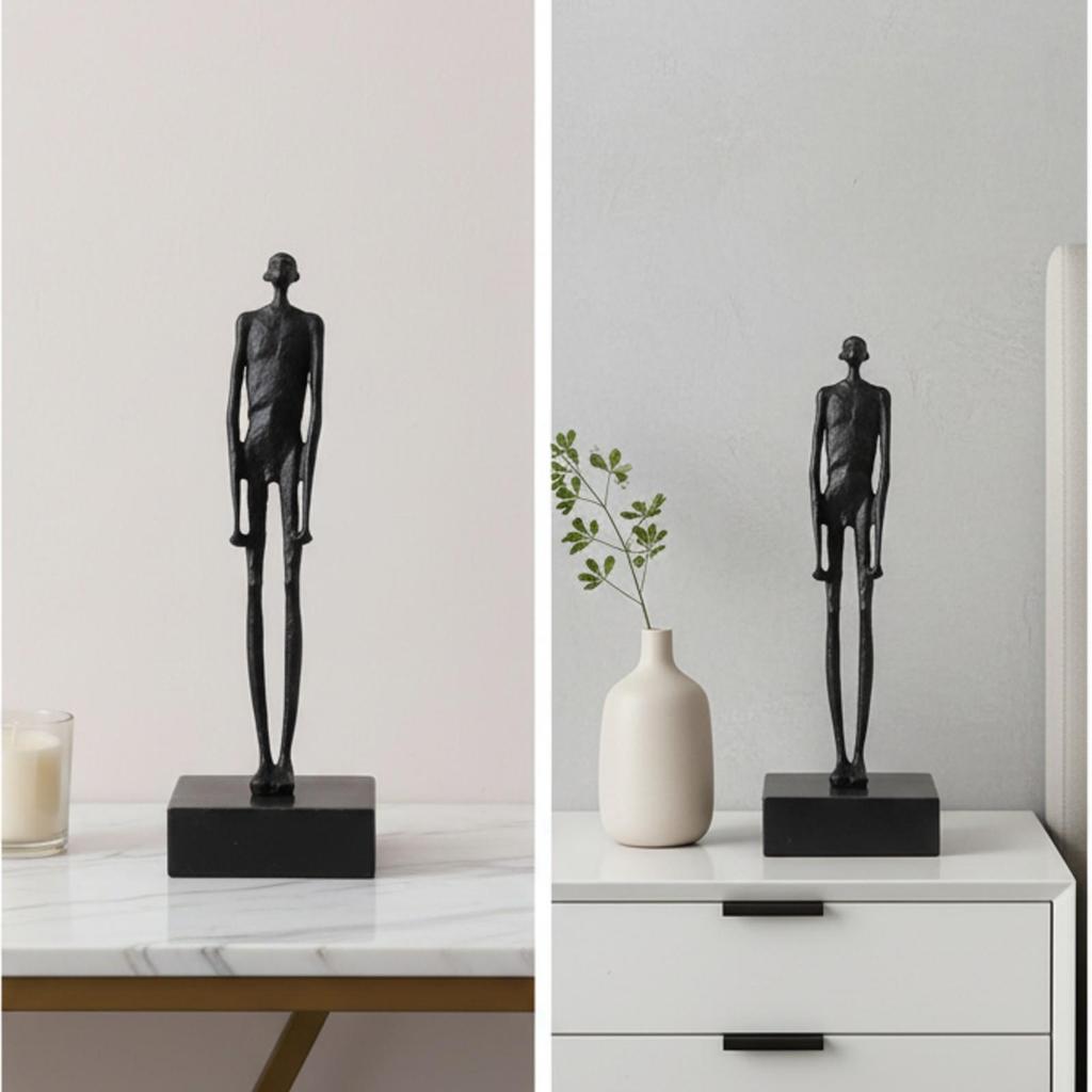 Standing Abstract Figure Sculpture with Rectangular Base Solid Decorative Object