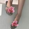 Flat Slippers Summer New Round Head Set Toe Square Flower Fine Belt Soft Sole Anti-slip Wear-resistant Sandals