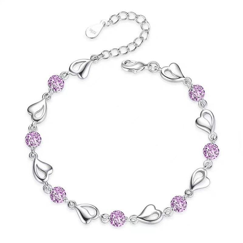 Heart of the Ocean: Blue, White, and Purple Diamond Bracelet & Necklace Set – Women's Elegant Design, Perfect for Birthdays & Valentine's Gifts