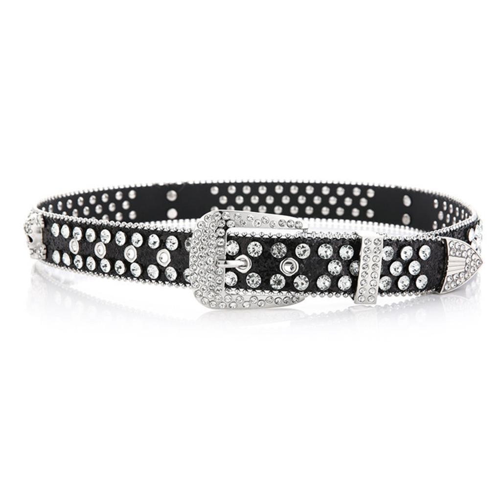 Metallic Feeling Waist Belt Shiny Rhinestone Buckle Belt for Woman Jeans Dress