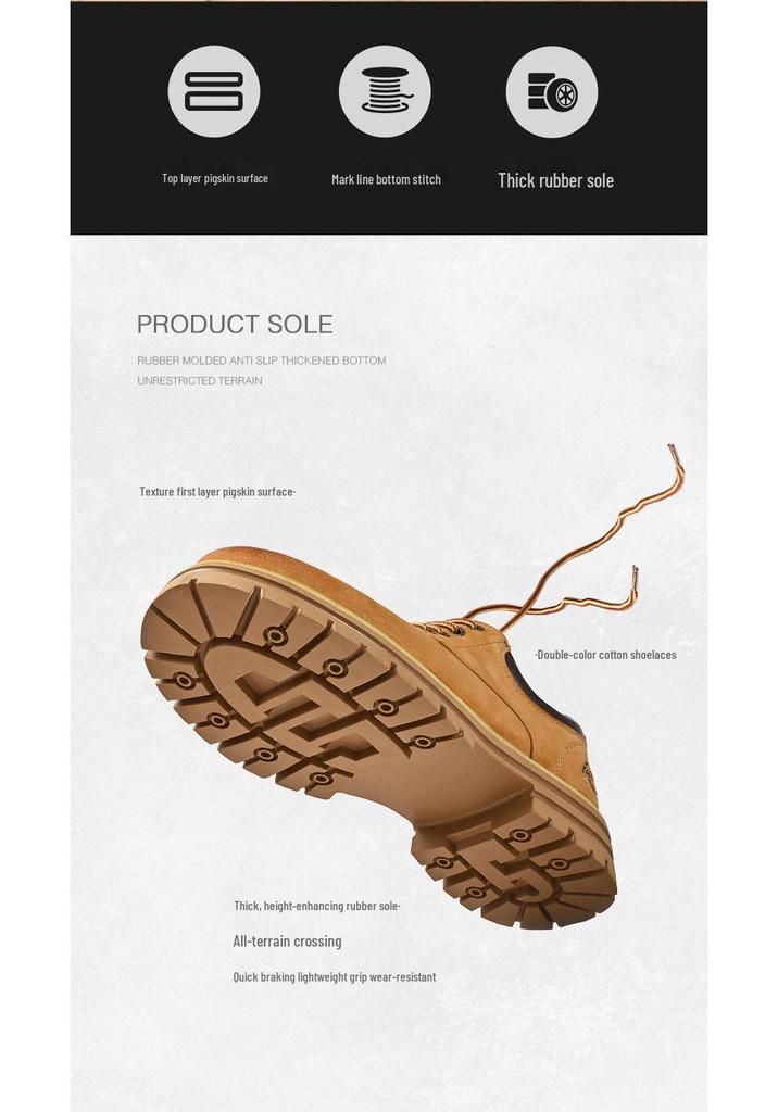 Men's Retro Pigskin Large Size Low-Top Martin Boots - Korean Style Casual Thick Sole Outdoor Workwear Shoes