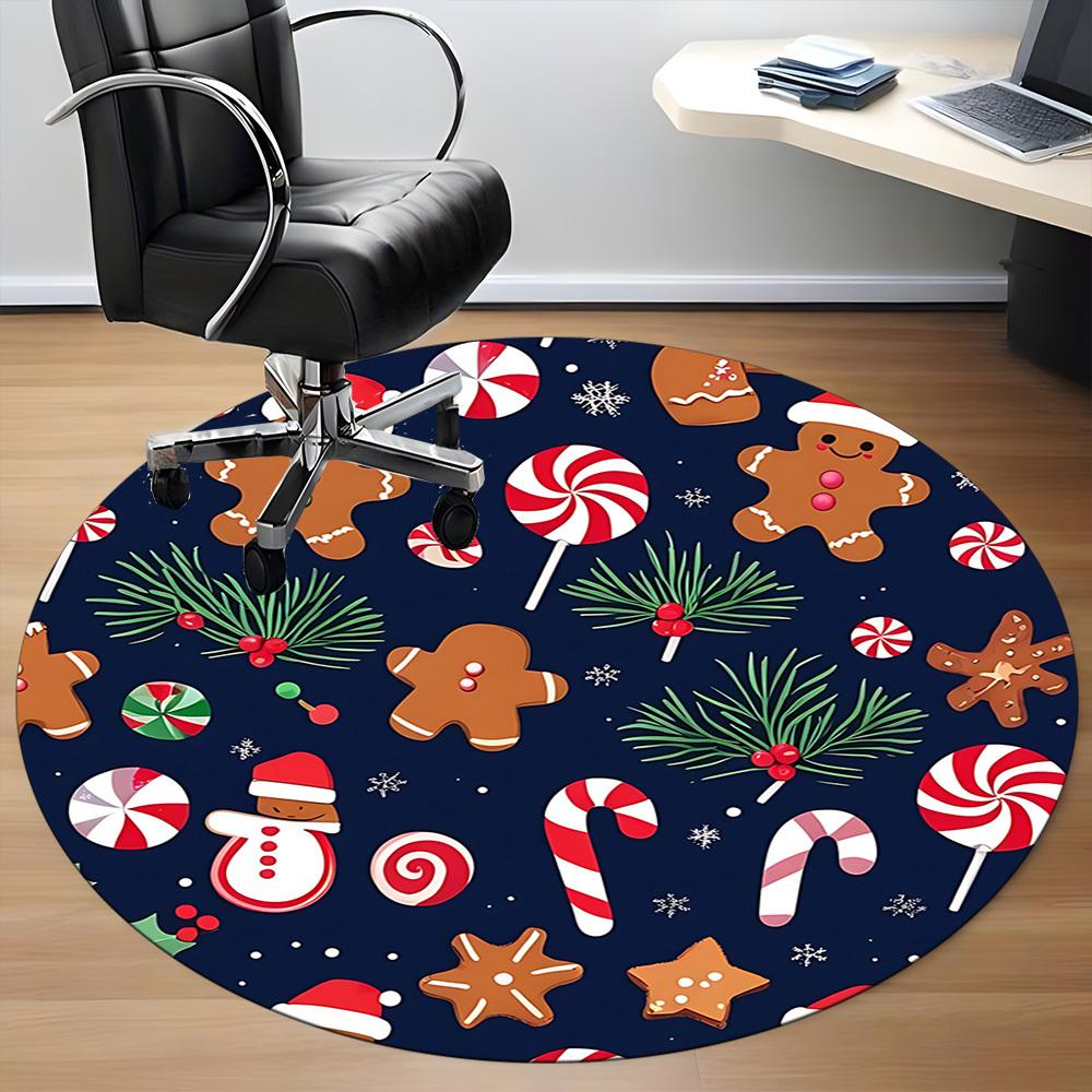 1pc Christmas Cookies Carpet for Office Non-Slip, Round Carpet, Soft & Comfortable, Carpet for Office, Lightweight Round Floor Mat
