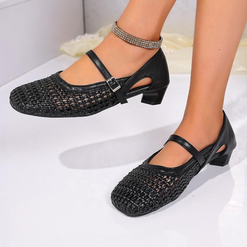 2026 Net Flat Fashion Sandals New Summer Round Head Breathable Non-slip Line Button Mary Jane Fishnet Shoes Ladies Shoes