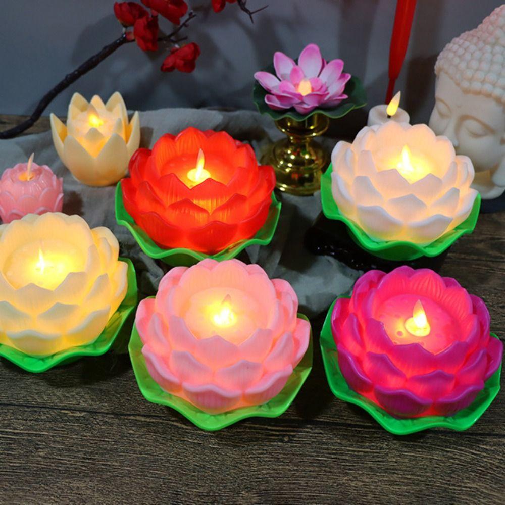 Flameless LED Lotus Candles Flickering Desktop Lamp Romantic Night Light Party Bedroom