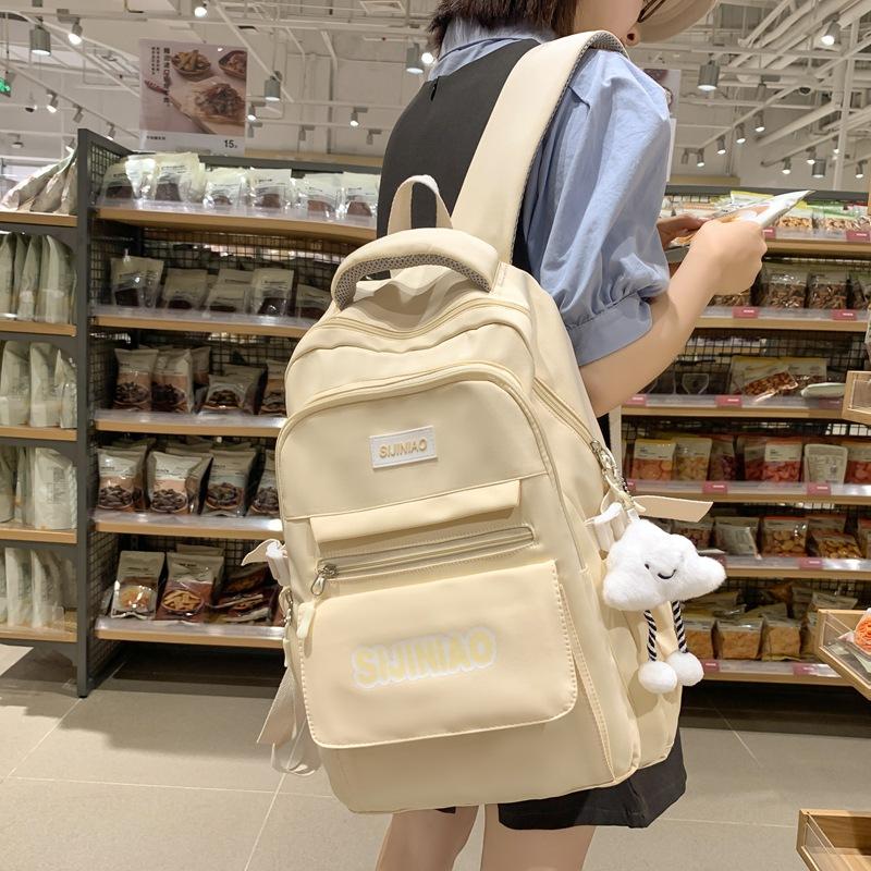 Schoolbag Korean Version Ins Simple Campus Soft Girl Girl Schoolbag Japanese Harajuku Style Large Capacity Solid Color Middle School Student Backpack