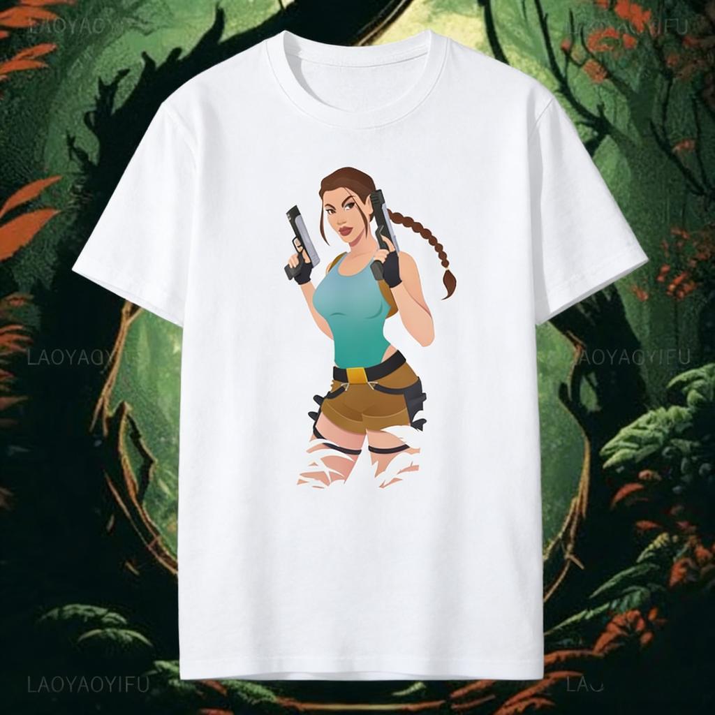 Tomb Raider Lara Croft Unisex High Quality Printed Cotton T Shirt Street Style Short Sleeve Cool Game Enthusiast Daily Top